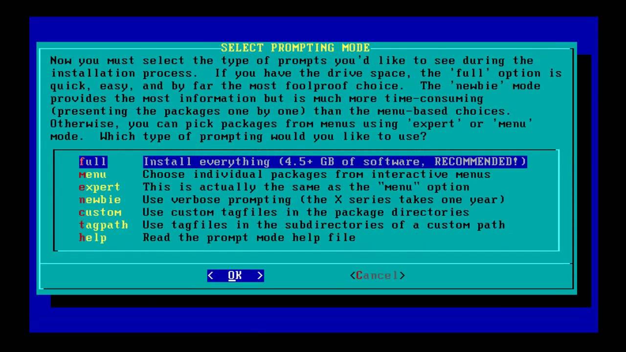 Everything install. Slackware. Prompting.